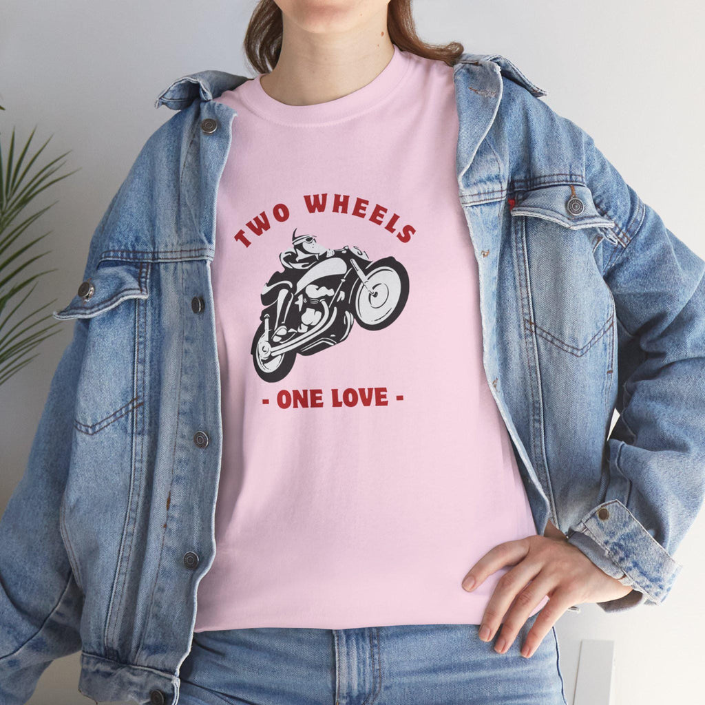 Two Wheels One Love Motorcycle Sketch Tee, Vintage Biker Shirt, Unisex Cotton