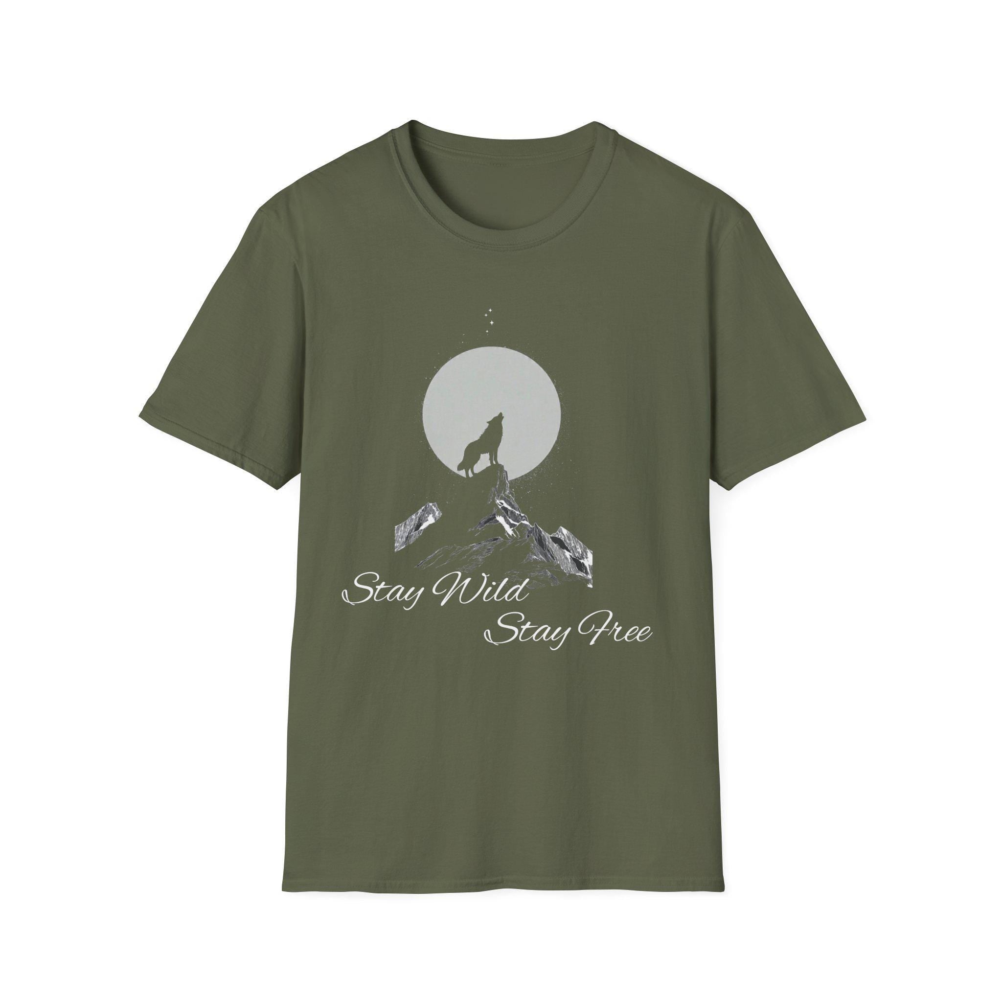 Howling Wolf Moon T-Shirt, Stay Wild Stay Free Shirt, Aesthetic Nature Tee, Wilderness Graphic Tee, Gift for Outdoor Lovers