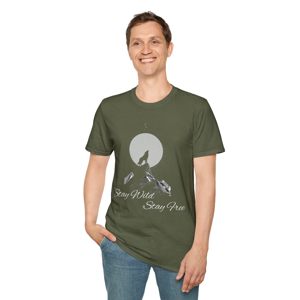Howling Wolf Moon T-Shirt, Stay Wild Stay Free Shirt, Aesthetic Nature Tee, Wilderness Graphic Tee, Gift for Outdoor Lovers