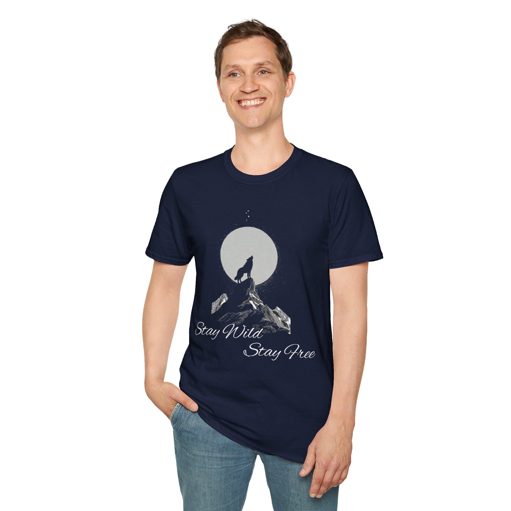 Howling Wolf Moon T-Shirt, Stay Wild Stay Free Shirt, Aesthetic Nature Tee, Wilderness Graphic Tee, Gift for Outdoor Lovers