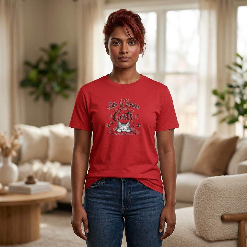 Life Is Better With Cats T-Shirt, Cute Cat Lover Shirt, Funny Cat Mom Tee, Cat Dad Gift, Unisex Softstyle Kitten Graphic Tee, Pet Lover Gift