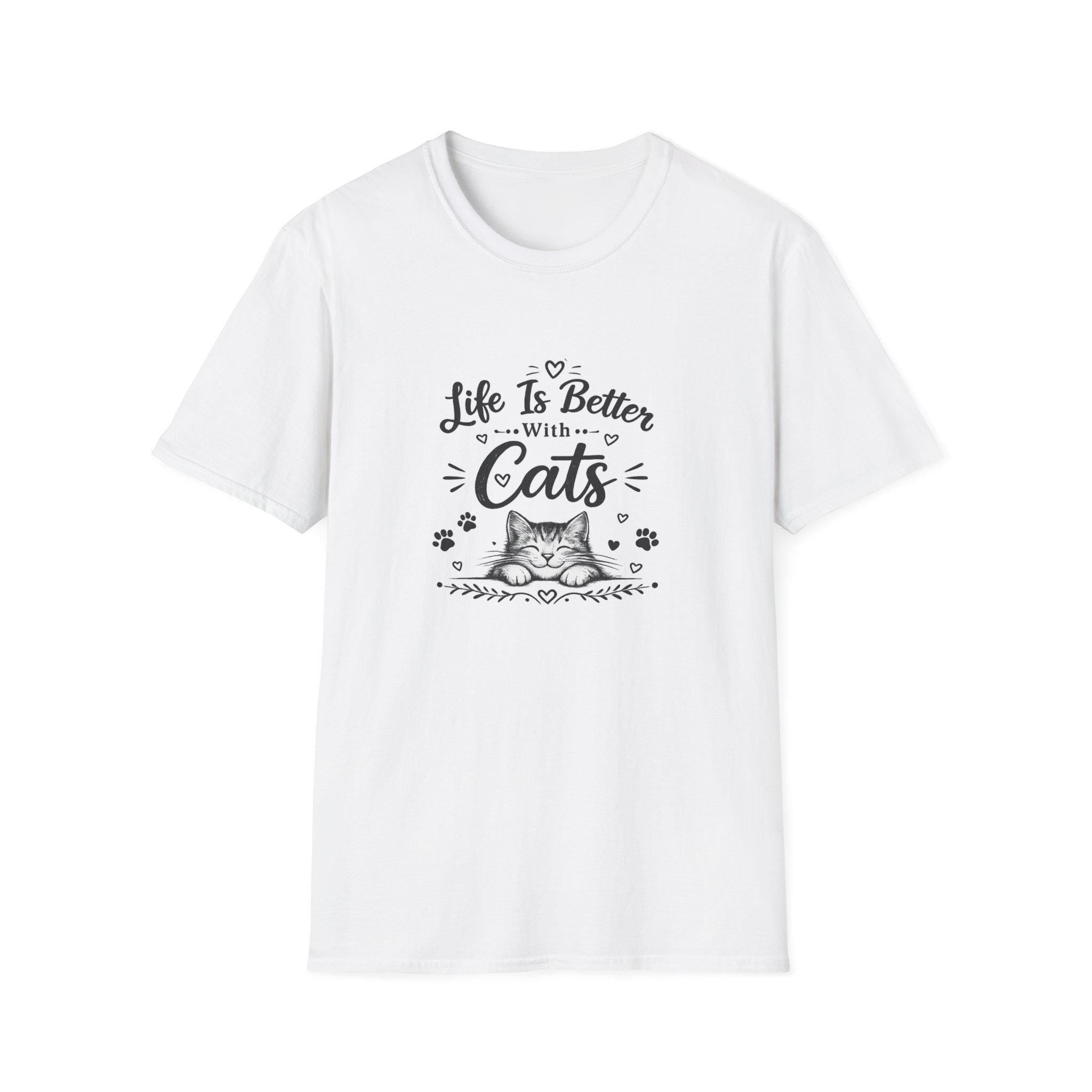Life Is Better With Cats T-Shirt, Cute Cat Lover Shirt, Funny Cat Mom Tee, Cat Dad Gift, Unisex Softstyle Kitten Graphic Tee, Pet Lover Gift