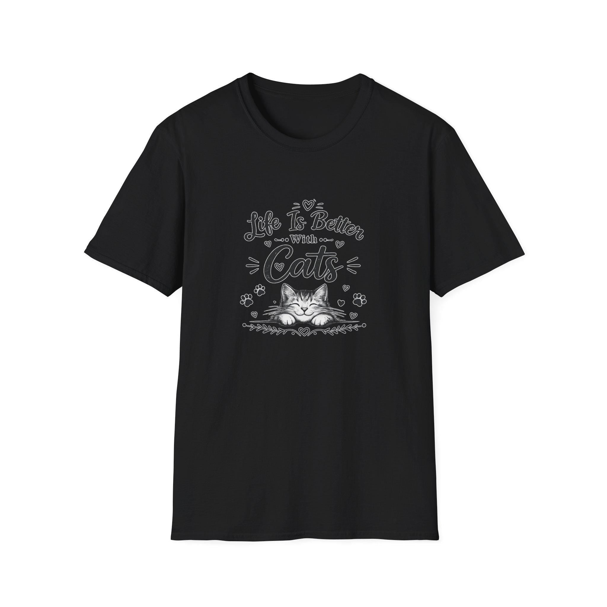 Life Is Better With Cats T-Shirt, Cute Cat Lover Shirt, Funny Cat Mom Tee, Cat Dad Gift, Unisex Softstyle Kitten Graphic Tee, Pet Lover Gift
