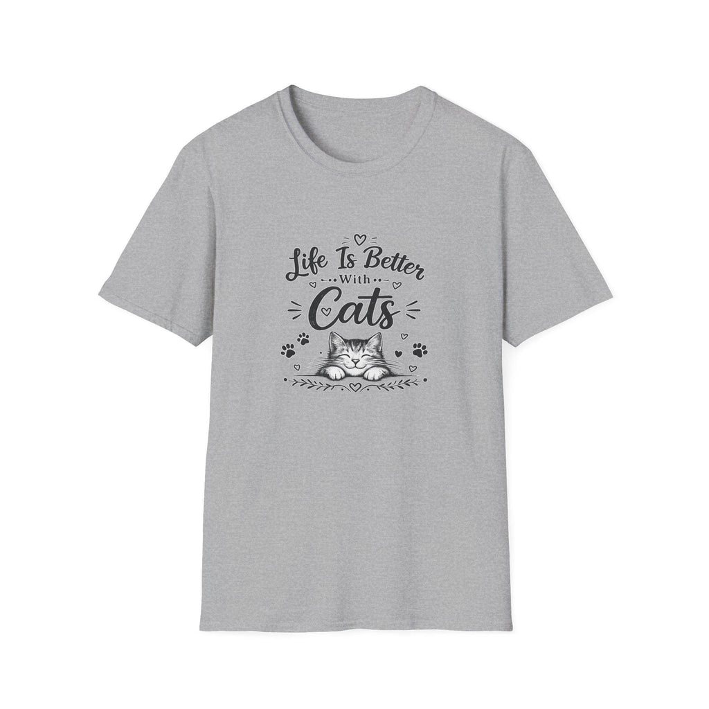 Life Is Better With Cats T-Shirt, Cute Cat Lover Shirt, Funny Cat Mom Tee, Cat Dad Gift, Unisex Softstyle Kitten Graphic Tee, Pet Lover Gift