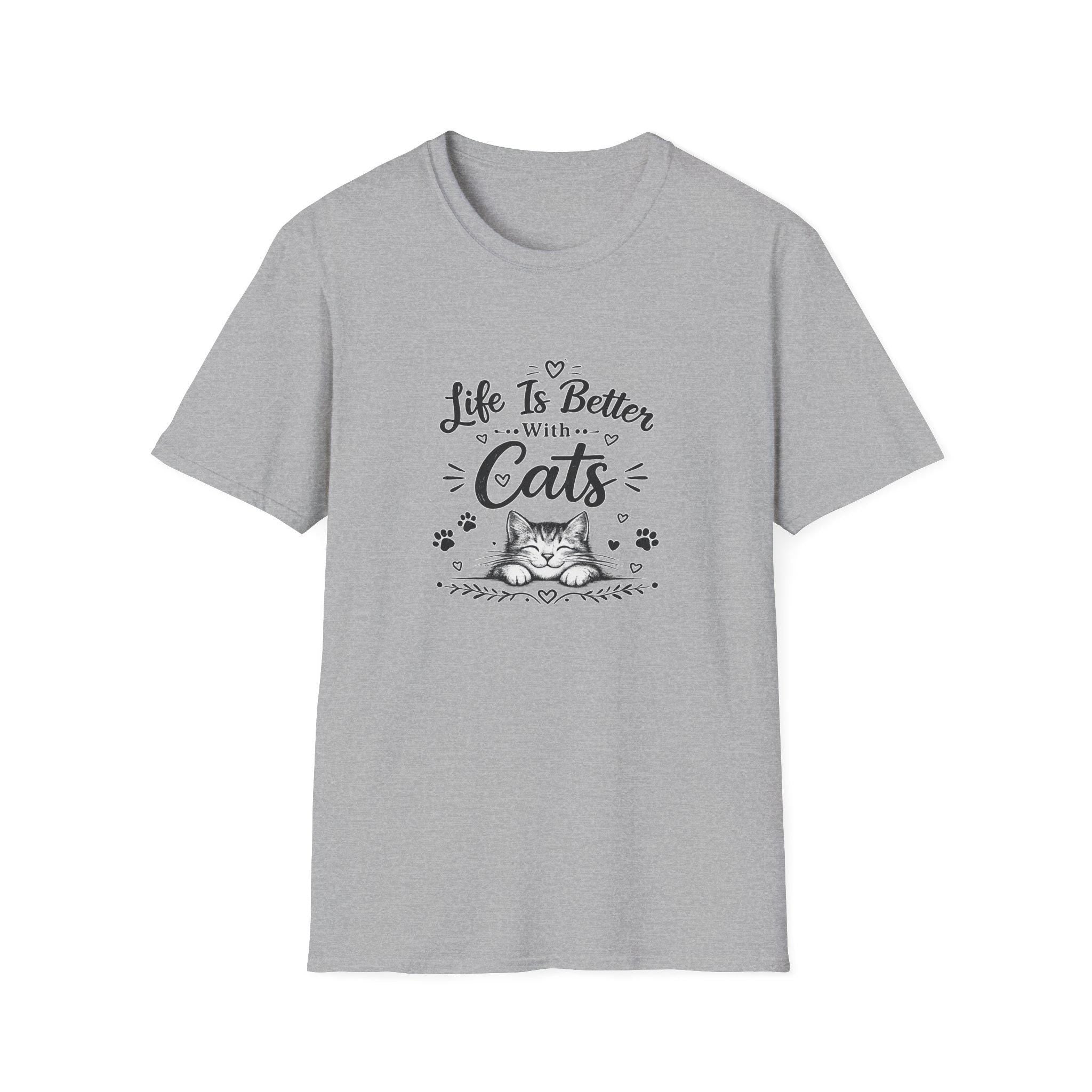 Life Is Better With Cats T-Shirt, Cute Cat Lover Shirt, Funny Cat Mom Tee, Cat Dad Gift, Unisex Softstyle Kitten Graphic Tee, Pet Lover Gift