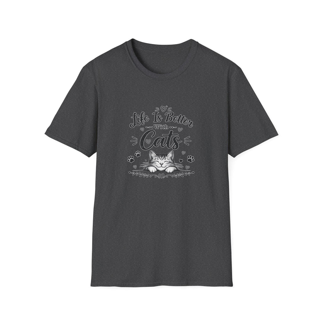 Life Is Better With Cats T-Shirt, Cute Cat Lover Shirt, Funny Cat Mom Tee, Cat Dad Gift, Unisex Softstyle Kitten Graphic Tee, Pet Lover Gift