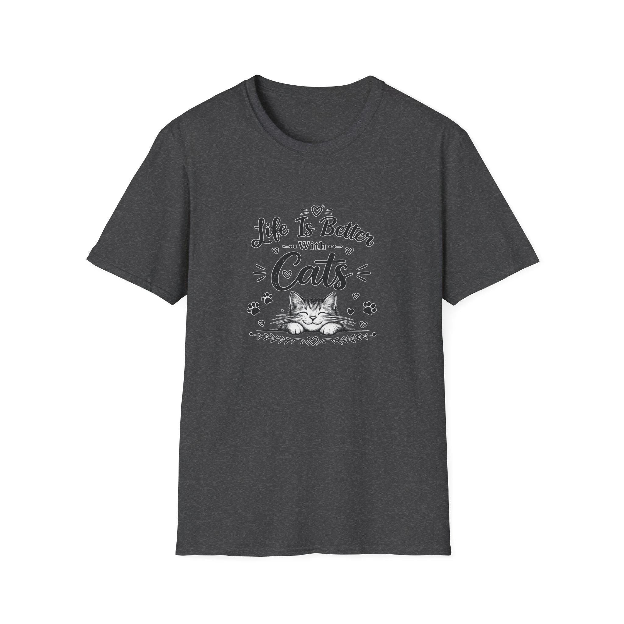 Life Is Better With Cats T-Shirt, Cute Cat Lover Shirt, Funny Cat Mom Tee, Cat Dad Gift, Unisex Softstyle Kitten Graphic Tee, Pet Lover Gift