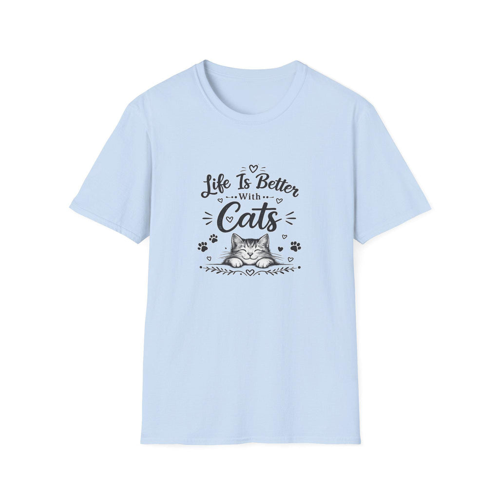 Life Is Better With Cats T-Shirt, Cute Cat Lover Shirt, Funny Cat Mom Tee, Cat Dad Gift, Unisex Softstyle Kitten Graphic Tee, Pet Lover Gift