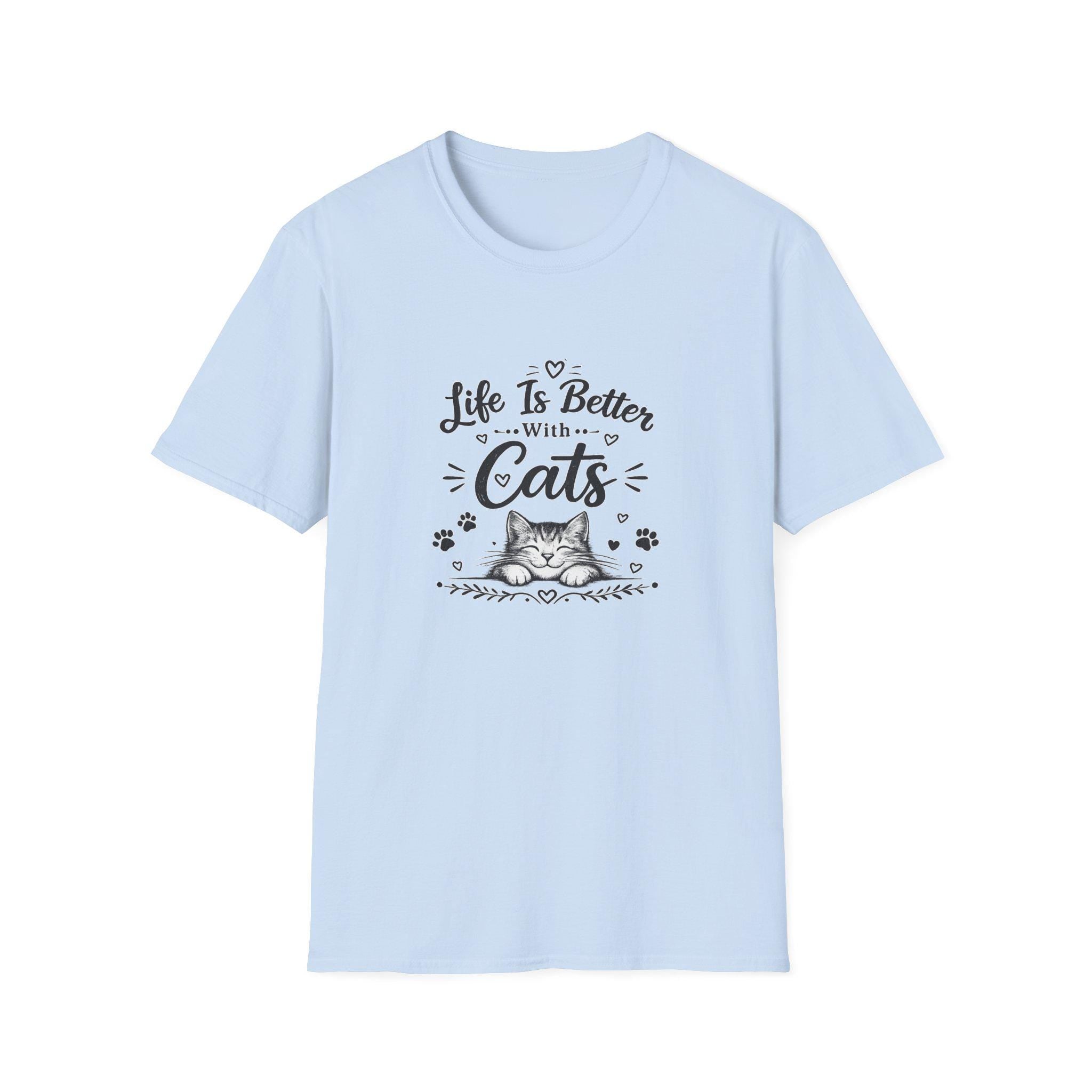 Life Is Better With Cats T-Shirt, Cute Cat Lover Shirt, Funny Cat Mom Tee, Cat Dad Gift, Unisex Softstyle Kitten Graphic Tee, Pet Lover Gift