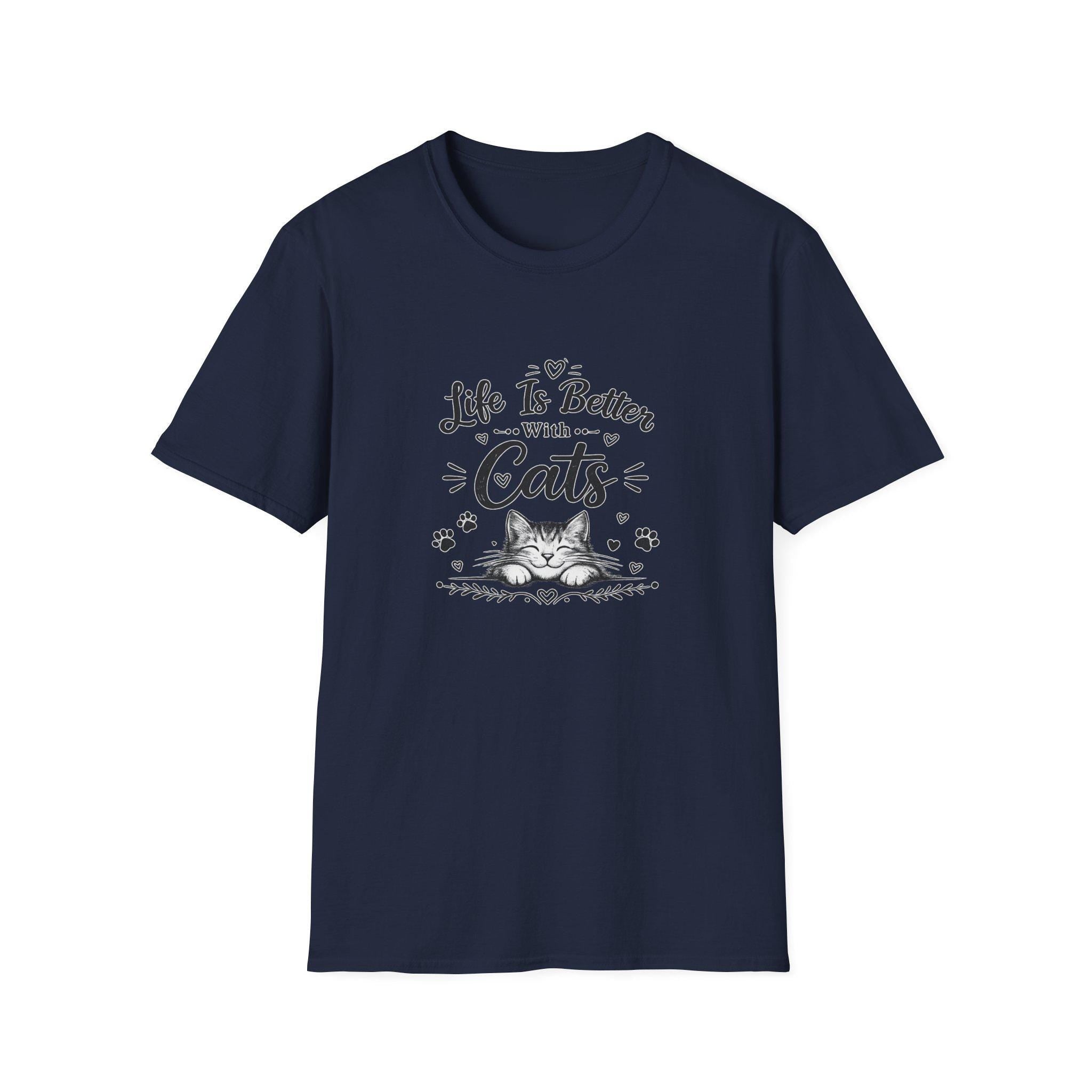 Life Is Better With Cats T-Shirt, Cute Cat Lover Shirt, Funny Cat Mom Tee, Cat Dad Gift, Unisex Softstyle Kitten Graphic Tee, Pet Lover Gift