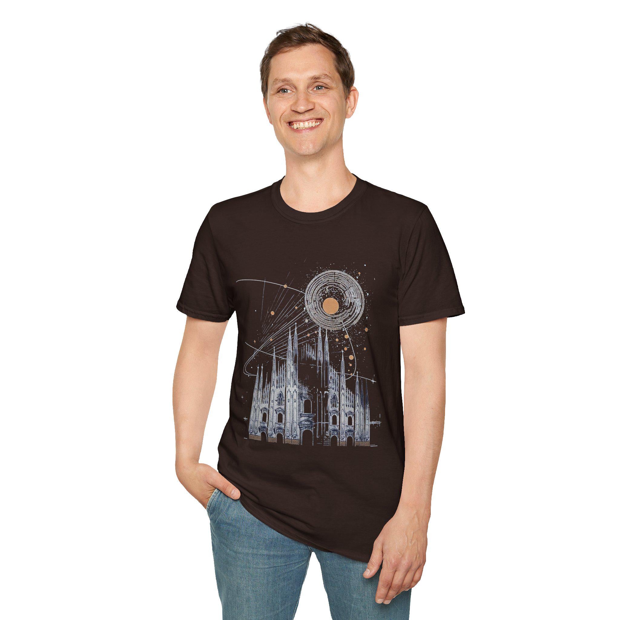 Milan Cathedral Celestial Graphic T-Shirt, Gothic Architecture Tee Italian Aesthetic Shirt, Unisex Travel Gift, Duomo di Milano Inspired Tee