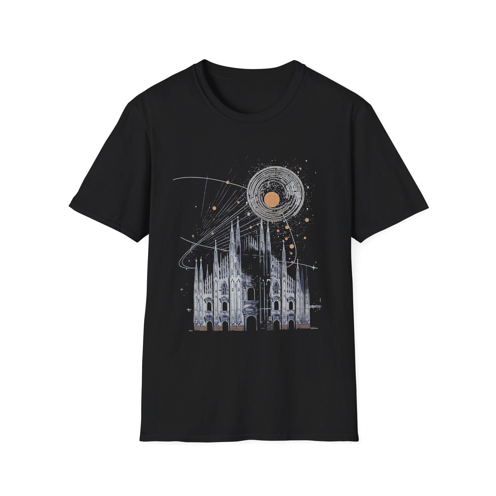 Milan Cathedral Celestial Graphic T-Shirt, Gothic Architecture Tee Italian Aesthetic Shirt, Unisex Travel Gift, Duomo di Milano Inspired Tee