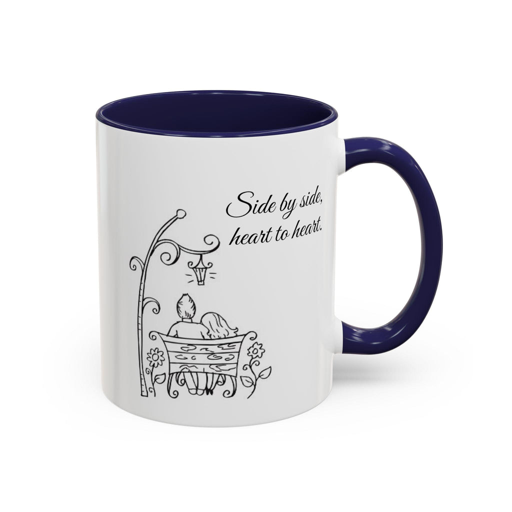 Couple's Ceramic Mug | Romantic Park Bench Sketch, Heart to Heart Design